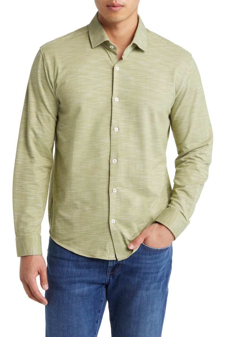Slub Knit Button-Up Shirt, Main, color, SAGE