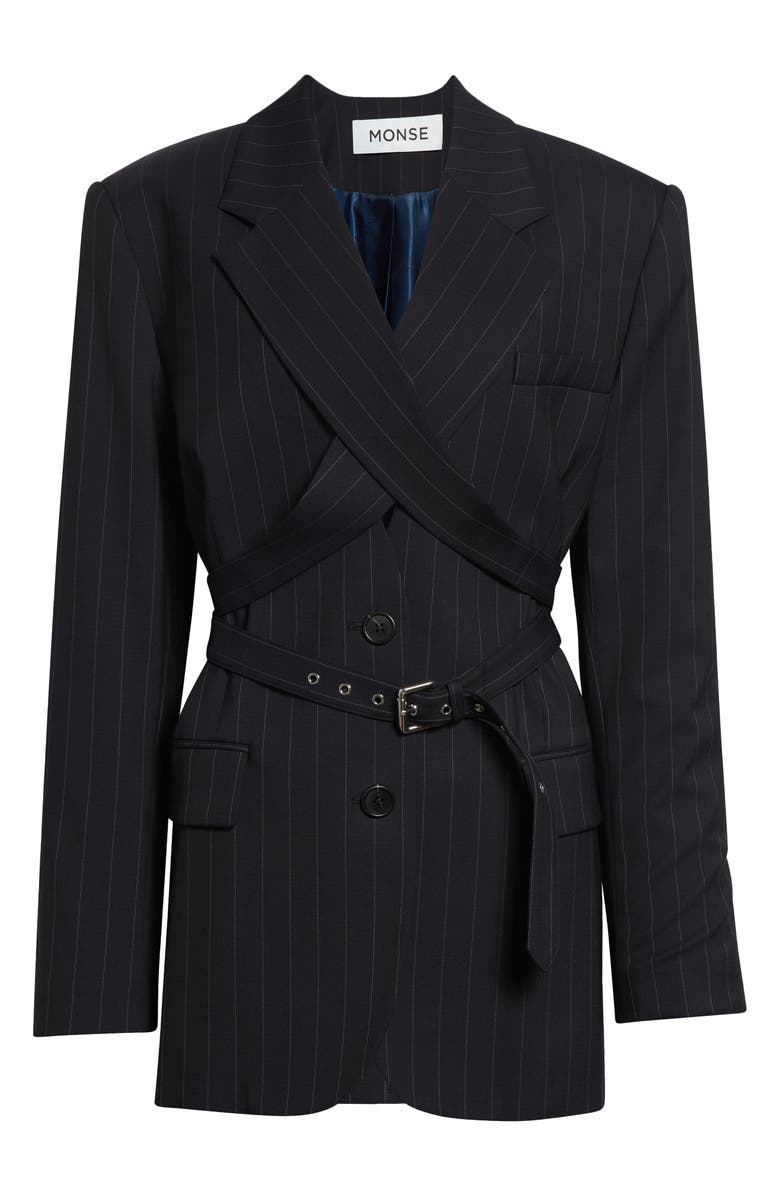 MONSE Harness Pinstripe Tailored Jacket, Main, color, Dark Sapphire