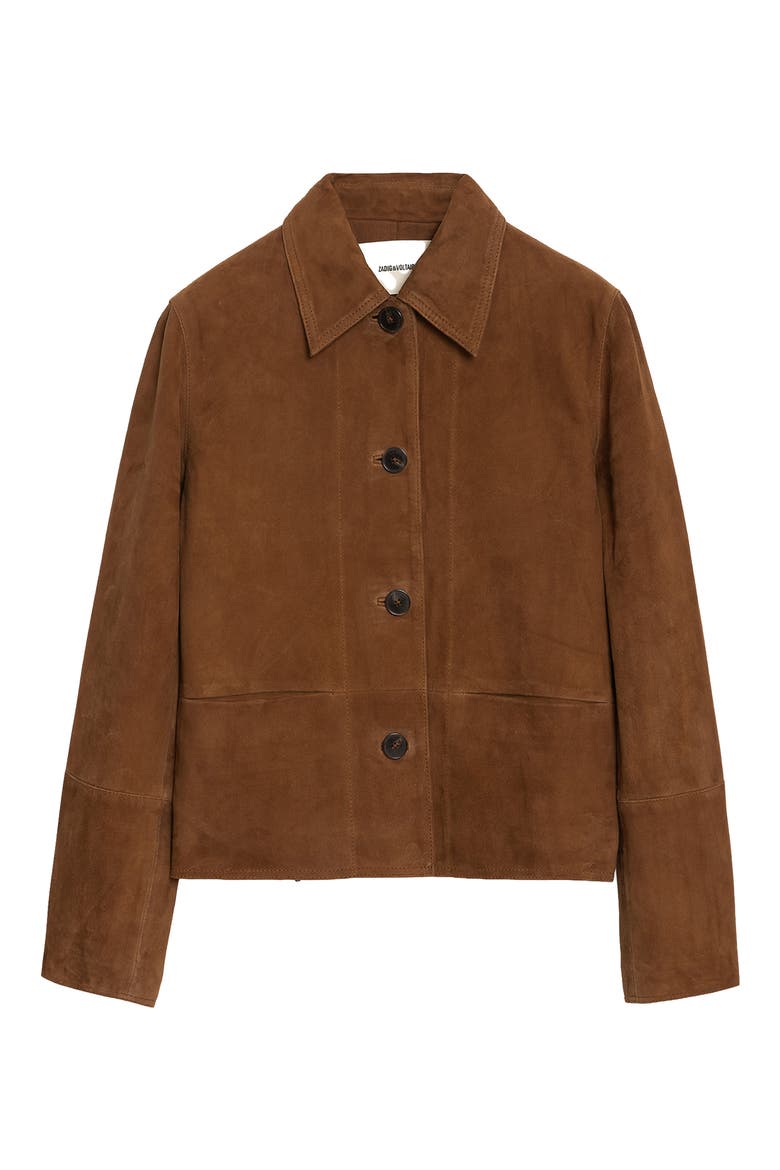 Lessa Suede Leather Jacket, Alternate, color, COGNAC
