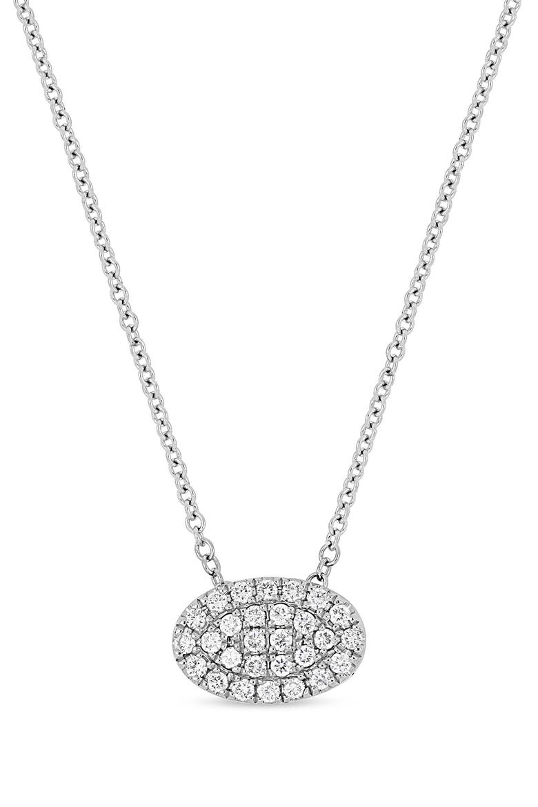 Mika 18K White Gold Pavé Diamond Oval Pendant Necklace, Main, color, 18KW