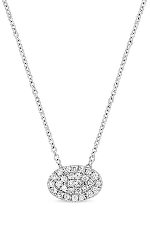 Mika 18K White Gold Pavé Diamond Oval Pendant Necklace