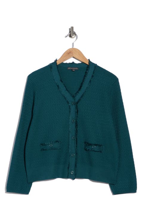 Frayed Waffle Knit Cardigan