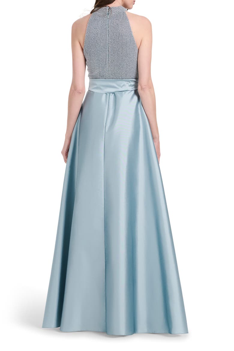 Beaded Mock Neck Sleeveless Taffeta Gown, Alternate, color, LIGHT BLUE