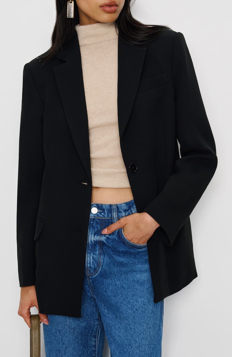 Reformation James Relaxed One-Button Crepe Blazer, Main, color, Black