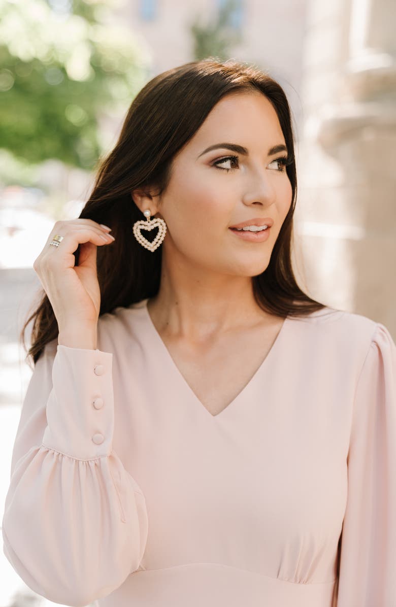 Rachel Parcell Imitation Pearl Heart Drop Earrings, Alternate, color, 