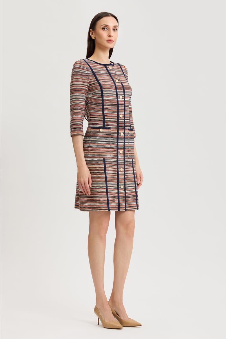 Horizontal Multi Stitch Knit Sheath Dress, Alternate, color, Warm Taupe/Indigo/Ivory