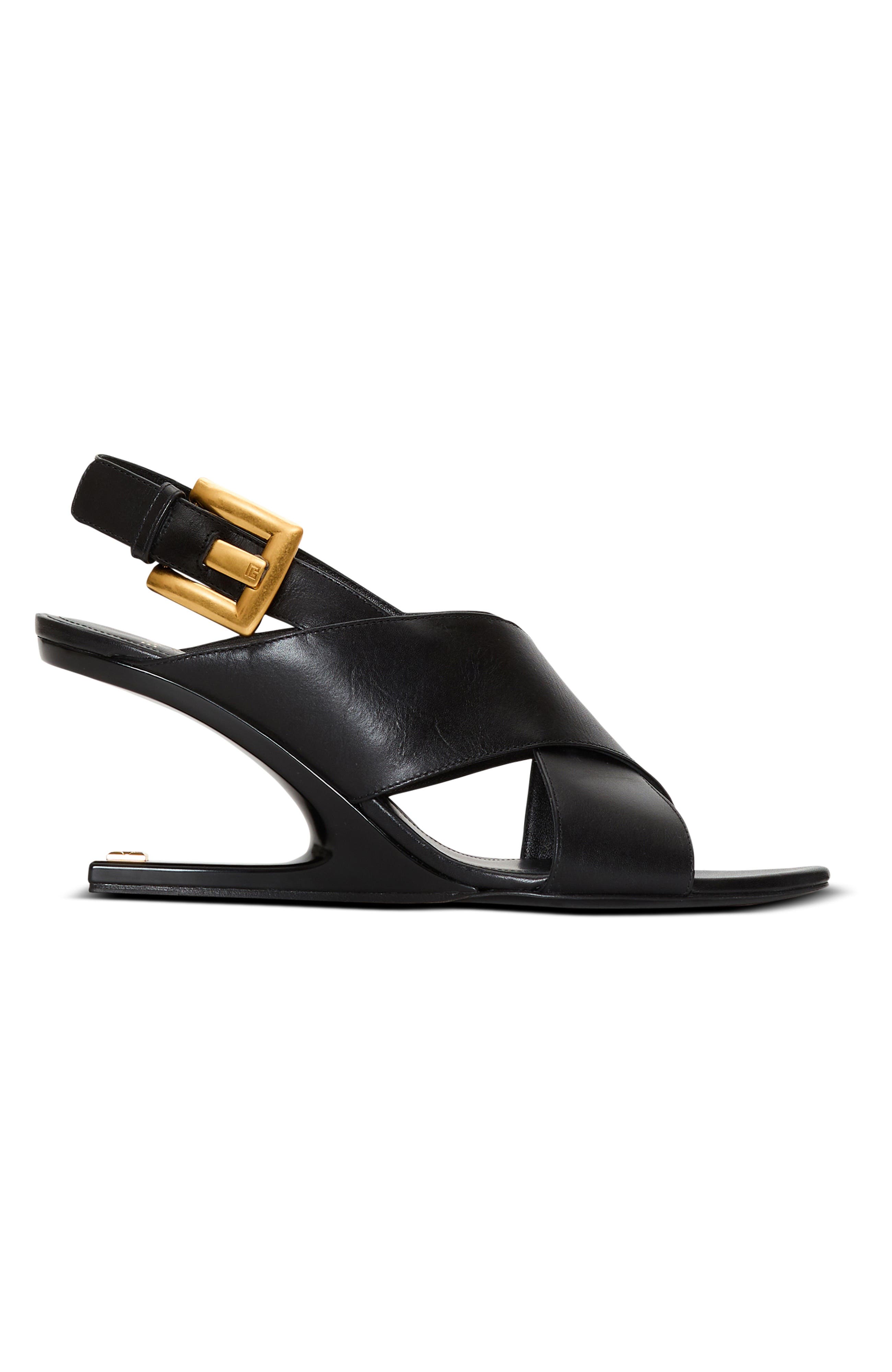 Balmain Anthem No Wedge smooth leather sandals, Alternate, color, Black