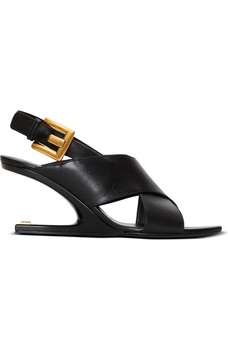 Balmain Anthem No Wedge smooth leather sandals, Alternate, color, Black