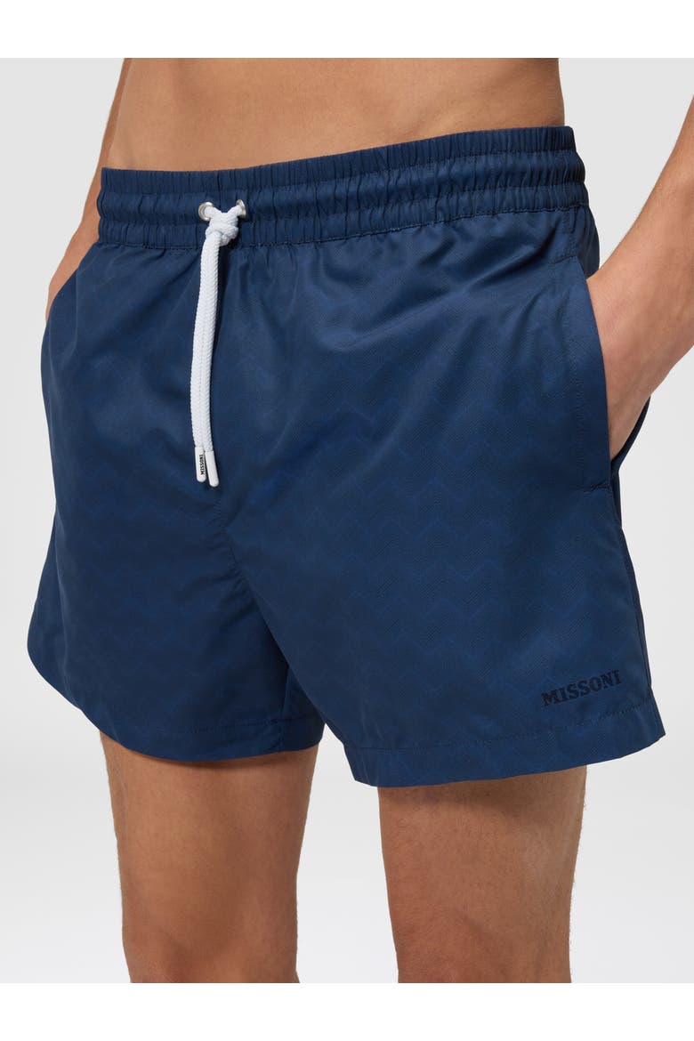 Mid-length Swim Shorts With Tone-on-tone Zigzag Print, Alternate, color, Blue