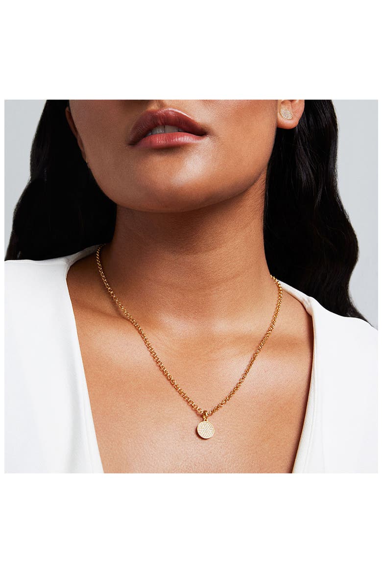Petit Pavé Knockout Disc Pendant Necklace, Alternate, color, WHITE TOPAZ/ GOLD