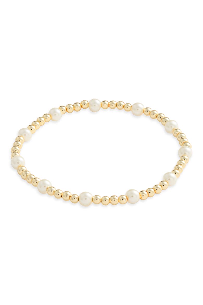 Peyton Pearl & Gold Bead Stretch Bracelet, Main, color, GOLD