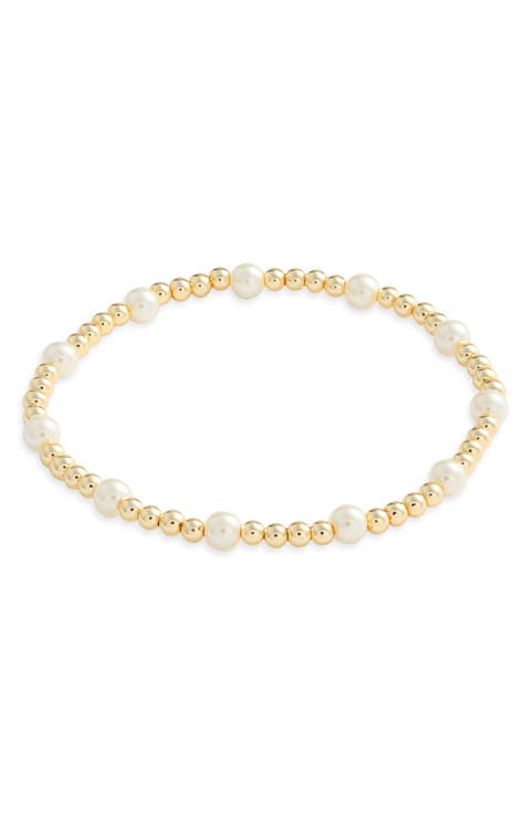 Peyton Pearl & Gold Bead Stretch Bracelet