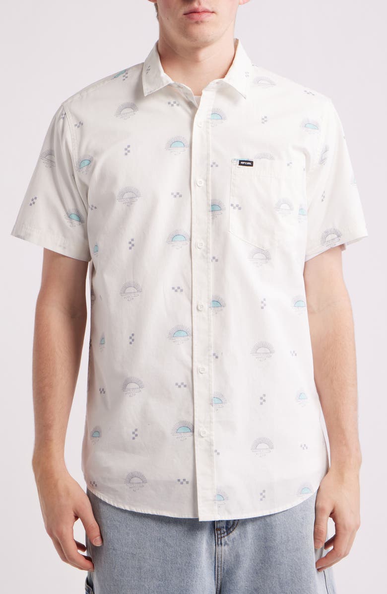 Rip Curl Hypno Micro Short Sleeve Button-Up Shirt, Alternate, color, Bone