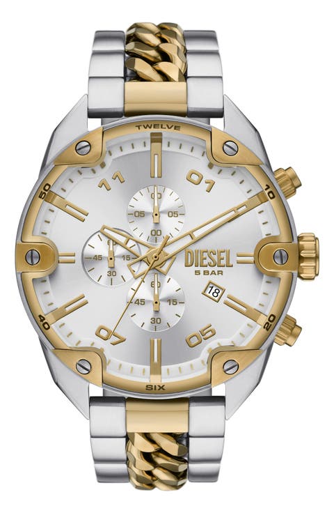 Spiked Chronograph Two-Tone Bracelet Watch, 49mm