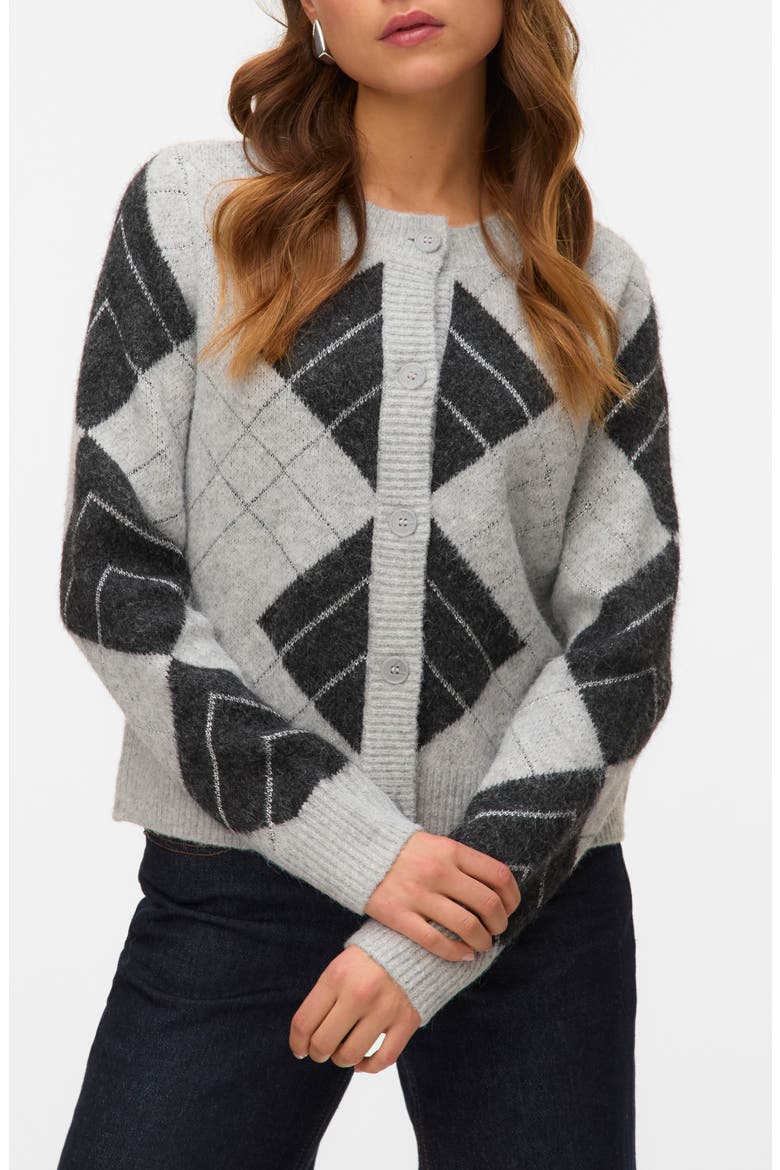 Dae Metallic Argyle Cardigan, Main, color, LIGHT GREY MELANGE