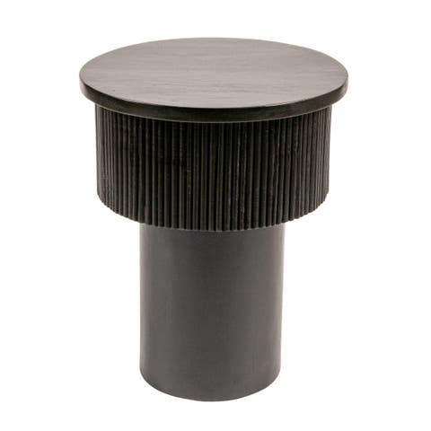Round Tiered Pedestal Side Table with Ribbed Details