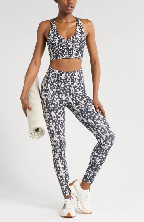 Zella Studio Luxe V-neck Sports Bra In Navy Tortoise Shell