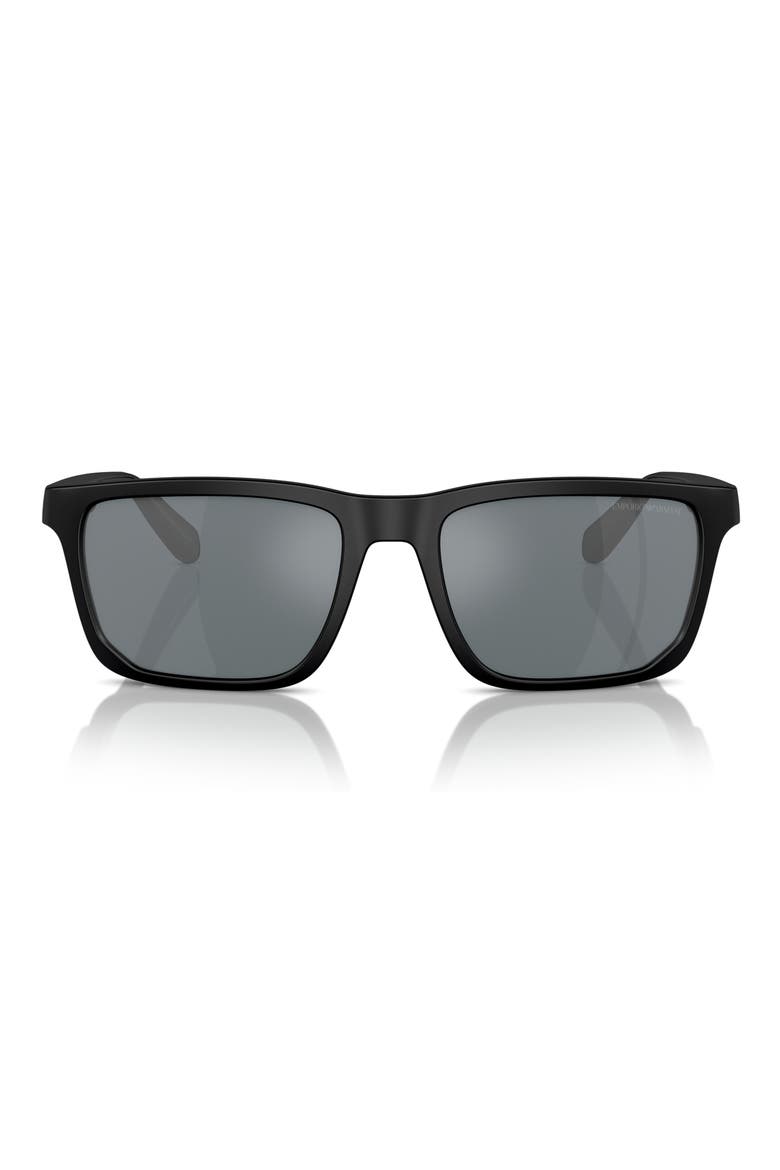 57mm Rectangle Sunglasses, Main, color, BLACK / GREY MIRROR BLACK