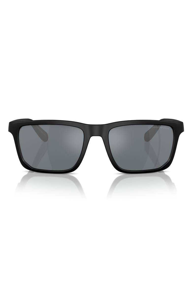Emporio Armani 57mm Rectangle Sunglasses, Main, color, Black / Grey Mirror Black