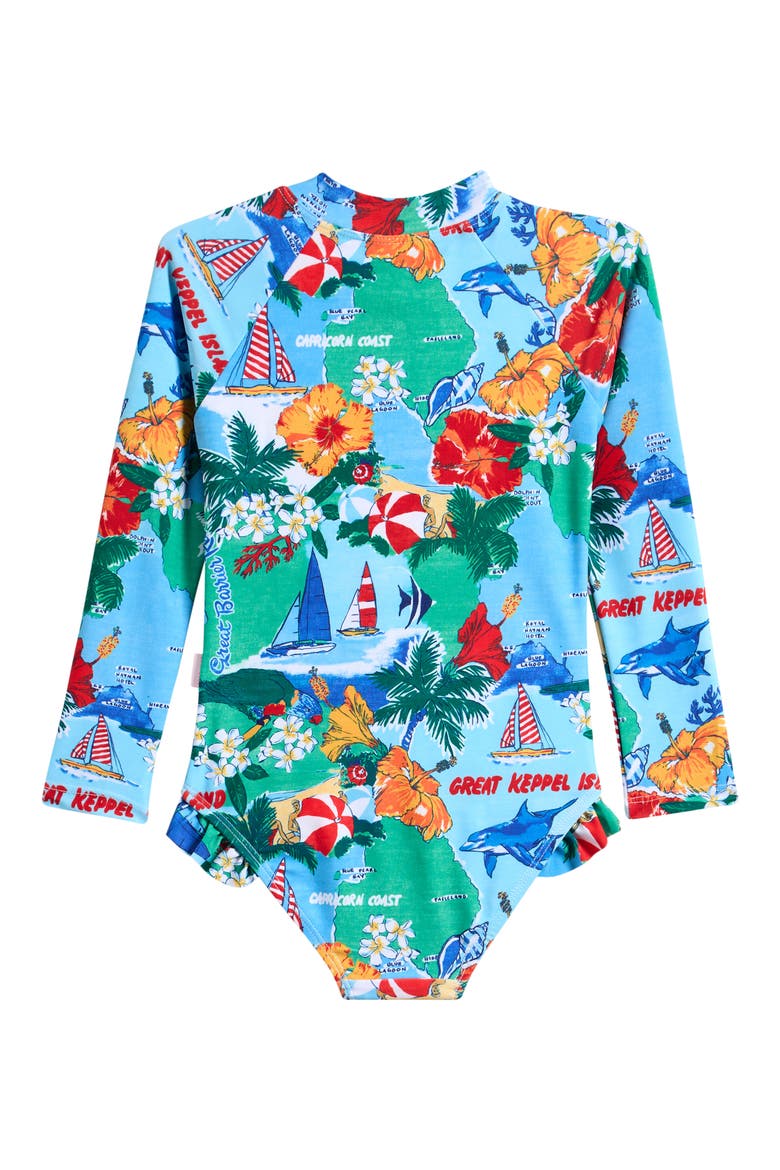 Kids' Viva Vacation One-Piece Rashguard Swimsuit, Alternate, color, VIVA VACATION