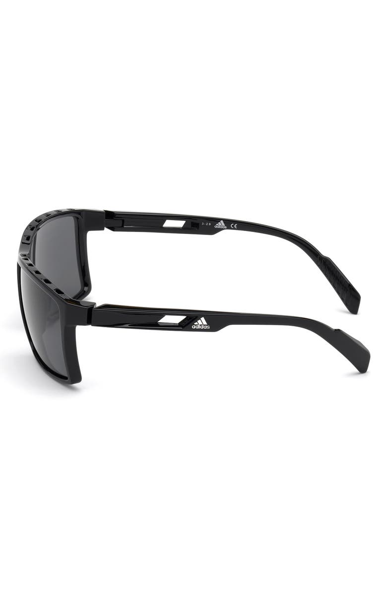 adidas 63mm Rectangular Sunglasses, Alternate, color, Black / Smoke Polarized Lenses