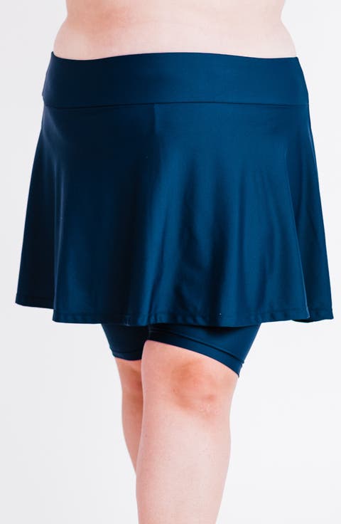 Plus Size Midi Swim Skort With Bike Shorts