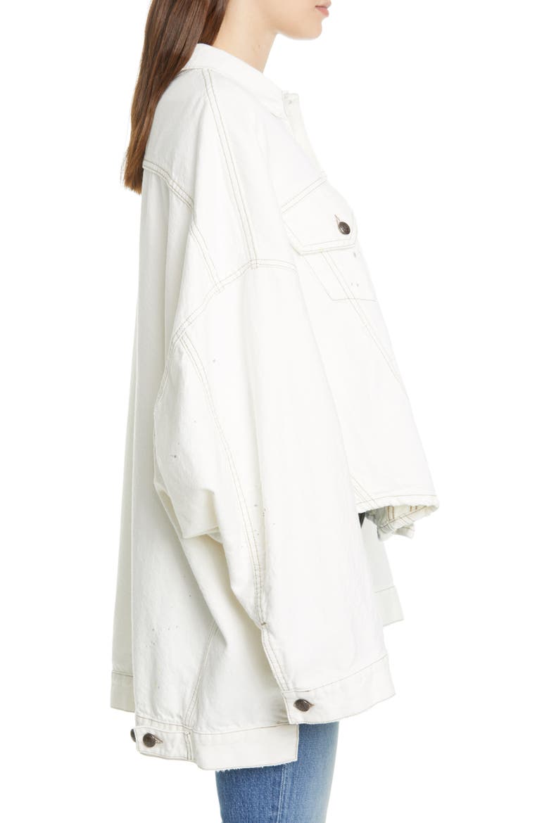 Max's Oversized High/Low Denim Trucker Jacket, Alternate, color, NOLLIE WHITE