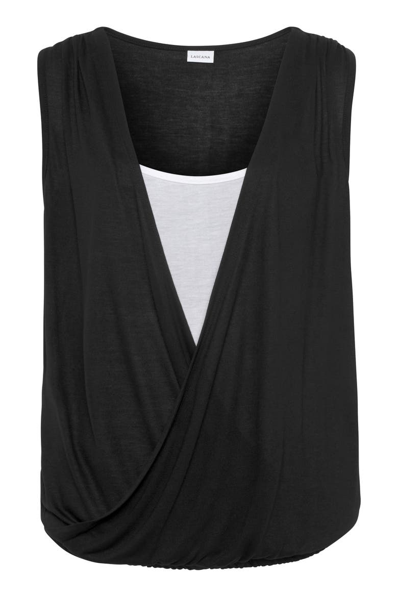 Sleeveless Wrap Look Top, Alternate, color, Black