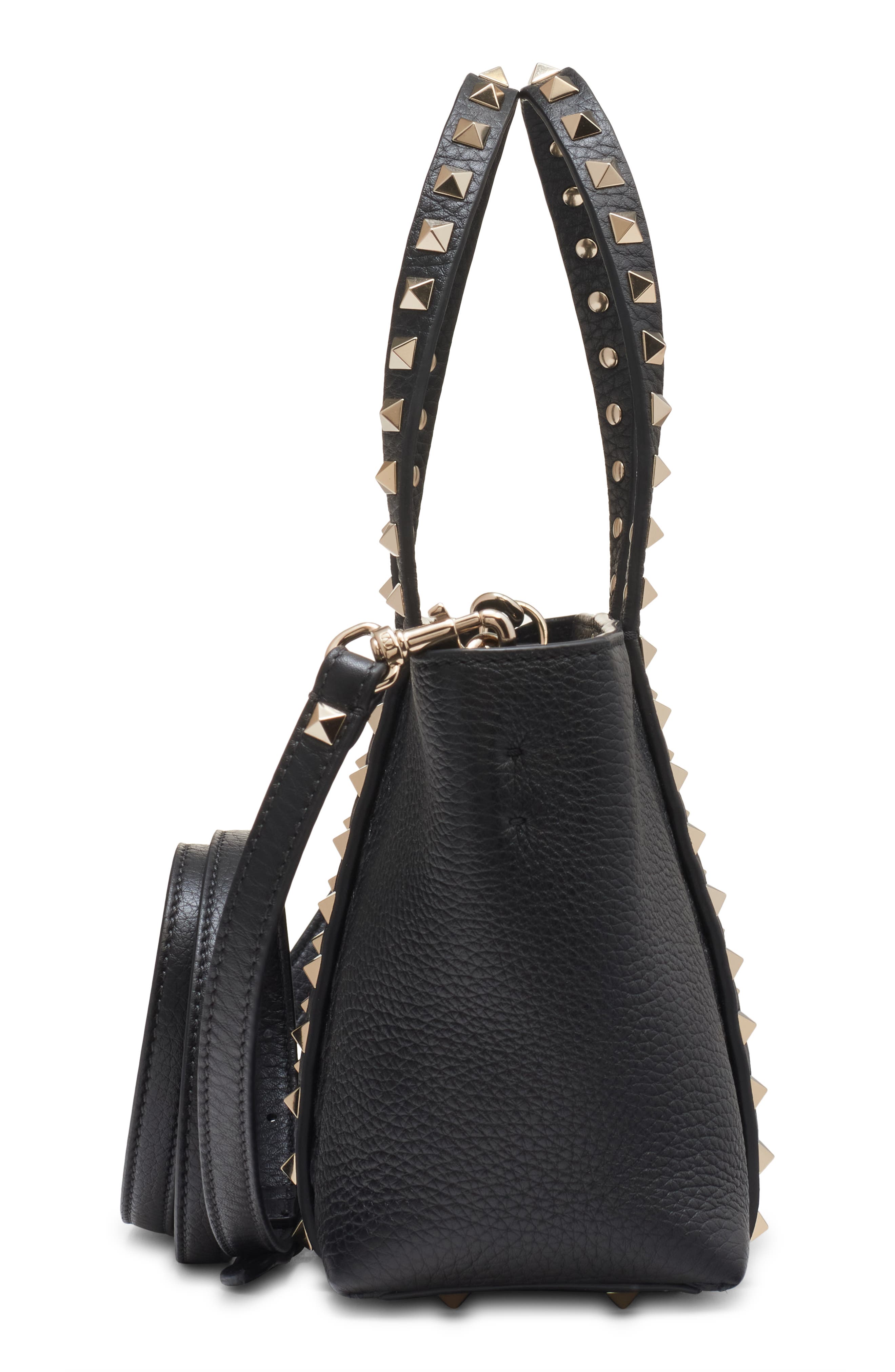 Valentino Garavani Mini Rockstud Leather Tote, Alternate, color, Nero