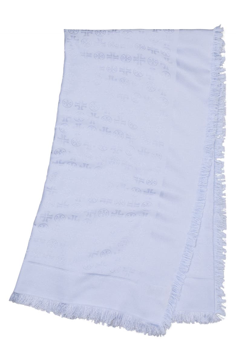 Tory Burch Logo Jacquard Cotton & Silk Travel Scarf, Main, color, 