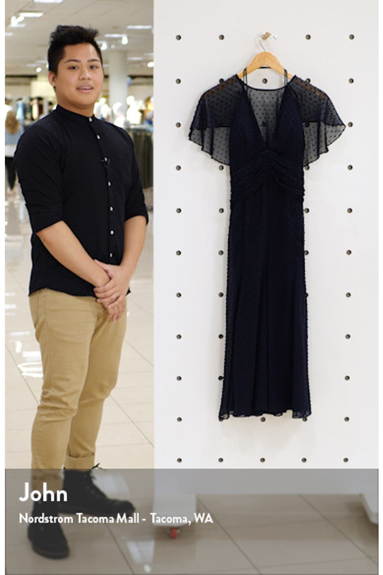flutter chiffon midi dress Flutter Sleeve Dot Chiffon Midi Dress (Women)