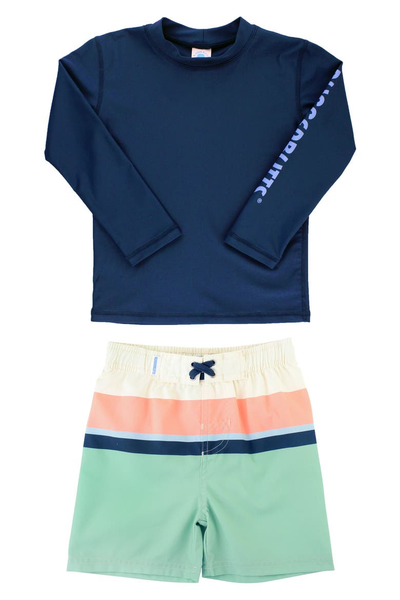 Colorblock Two-Piece Rashguard Swimsuit, Main, color, BLUE
