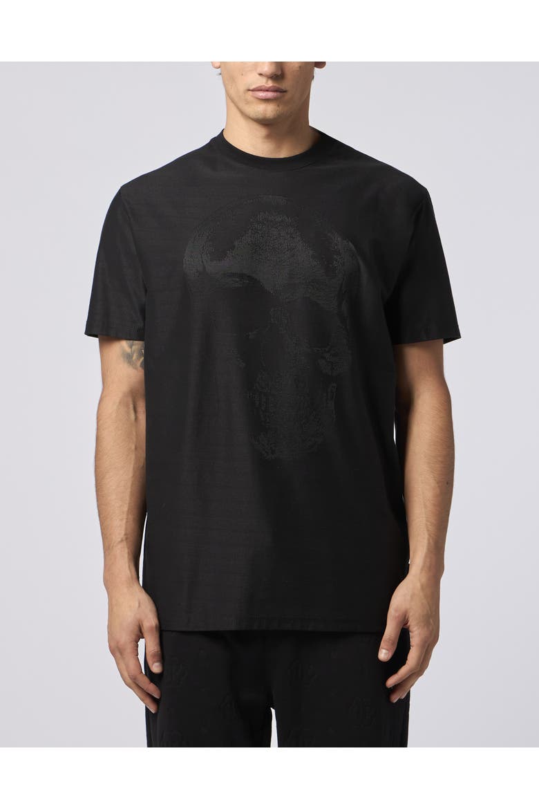 Round Neck T-Shirt Jacquard Skull Men, Main, color, black