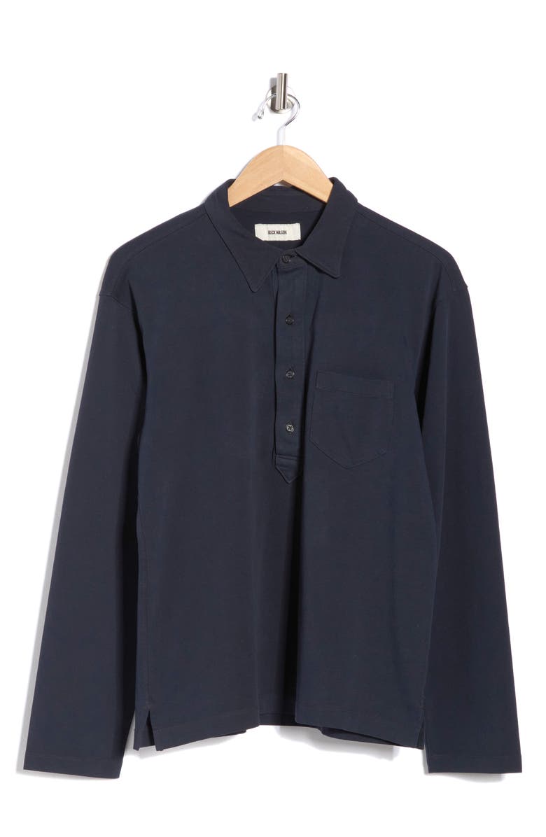 BUCK MASON Coolhand Long Sleeve Cotton Polo, Main, color, Dress Navy