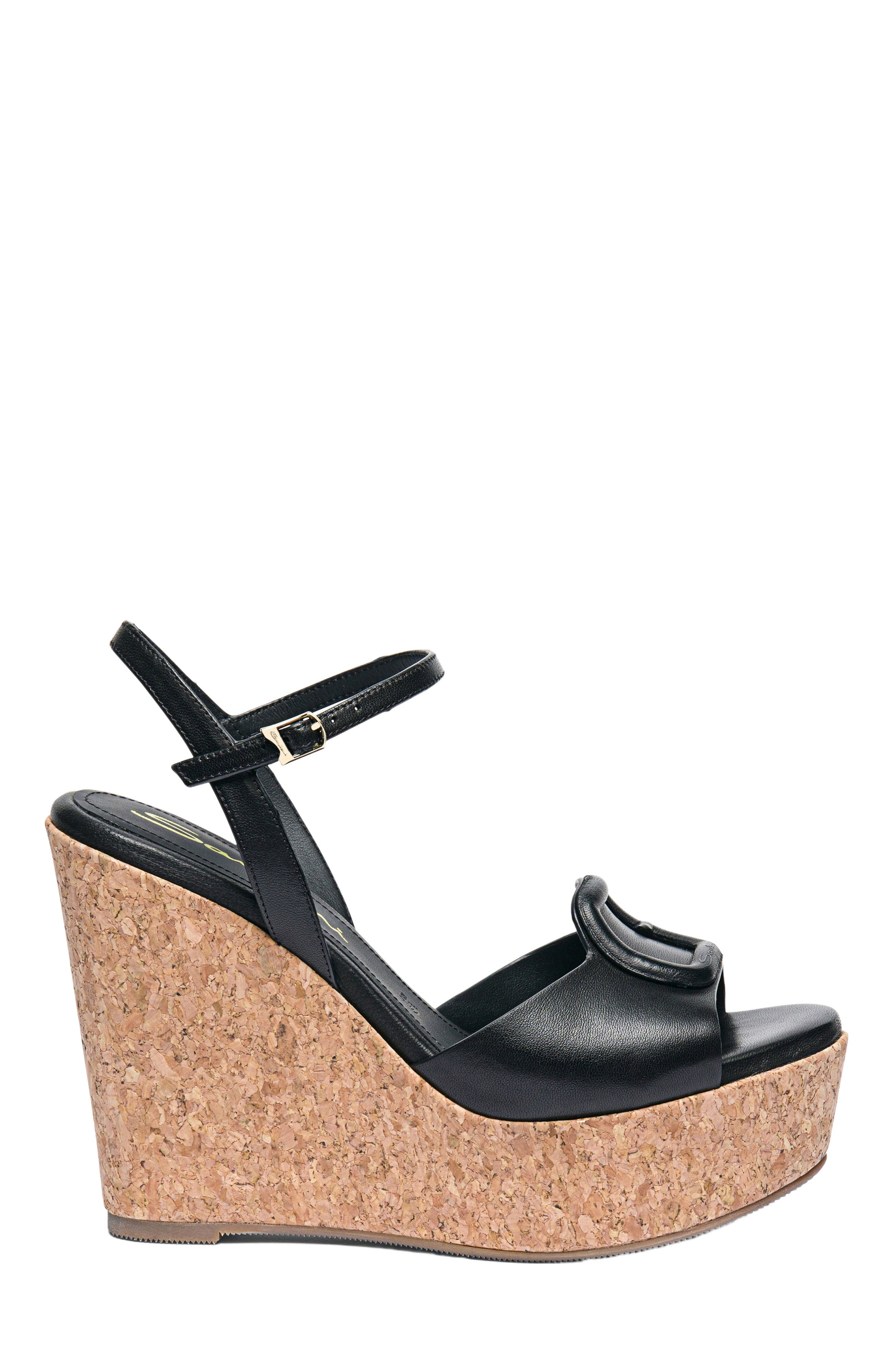 Santoni Women's leather wedge, Main, color, Black