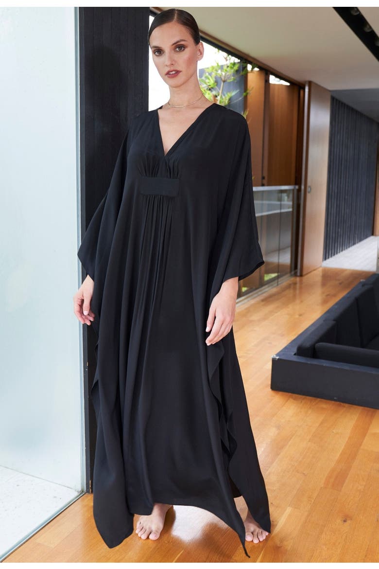 Olivia Silk Caftan, Alternate, color, Black