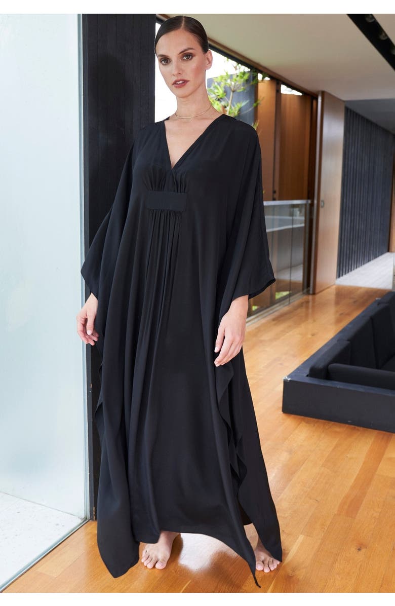 ocean+main Olivia Silk Caftan, Alternate, color, Black