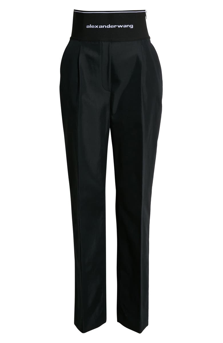 Alexander Wang Logo Waist Cotton Twill Wide Leg Pants, Alternate, color,