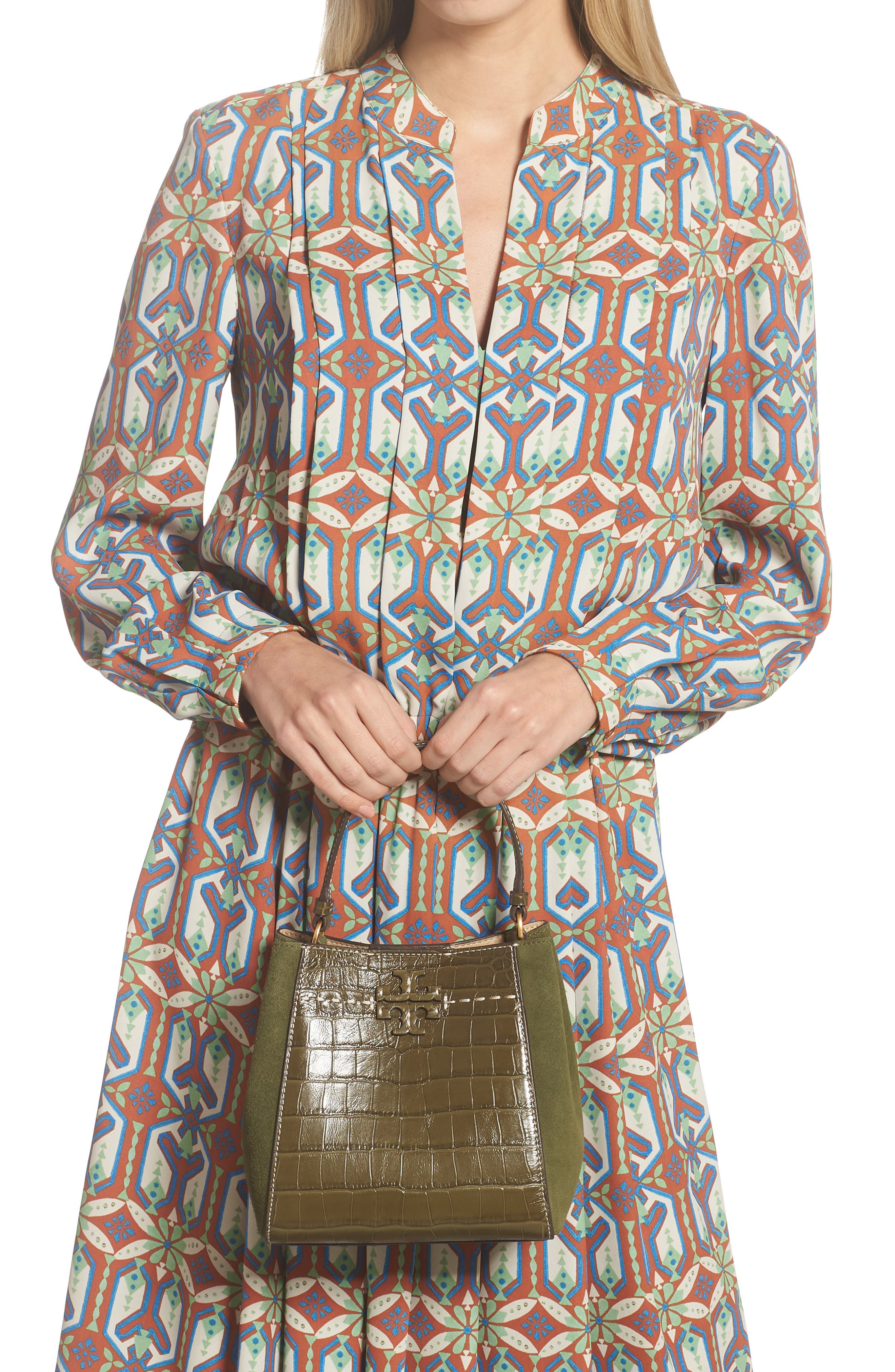 Tory Burch McGraw Small Embossed Leather Bucket Bag, Alternate, color, 