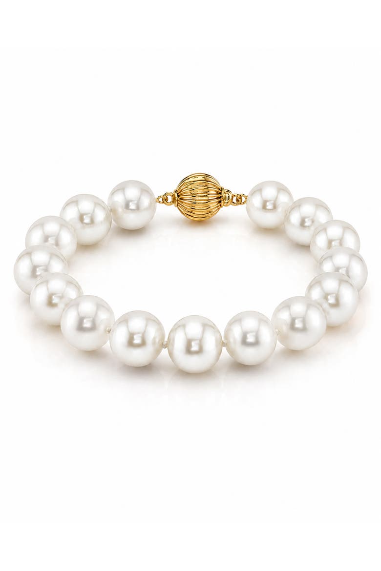 10-11mm White South Sea Pearl Bracelet - Premier AAAA Quality, Main, color, Yellow Gold Clasp