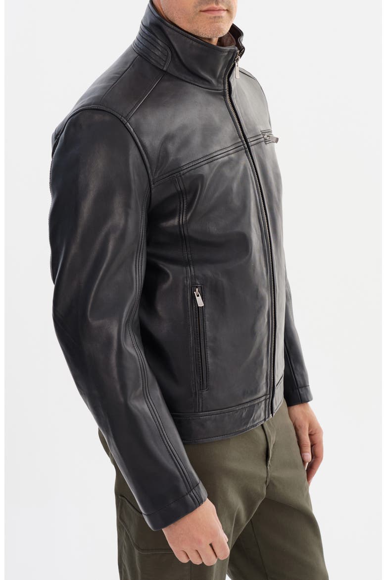 Leather Bomber Jacket, Alternate, color, BLACK