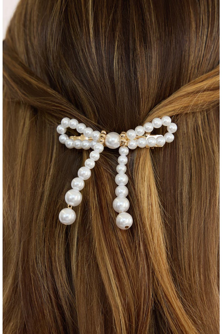 Aurora Faux Pearl Barrette, Alternate, color, GOLD