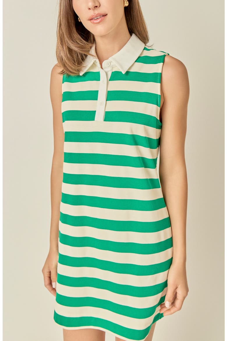 Striped Sleeveless Knit Minidress, Alternate, color, GREEN/ WHITE STRIPE