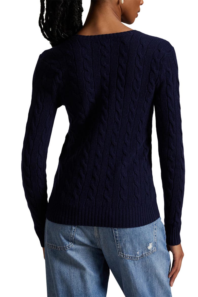 Kimberly Cable Wool & Cashmere V-Neck Sweater, Alternate, color, HUNTER NAVY