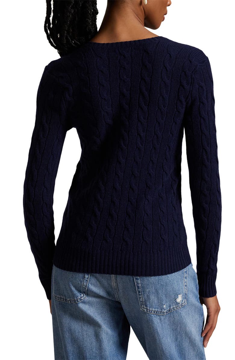 Polo Ralph Lauren Kimberly Cable Wool & Cashmere V-Neck Sweater, Alternate, color, Hunter Navy