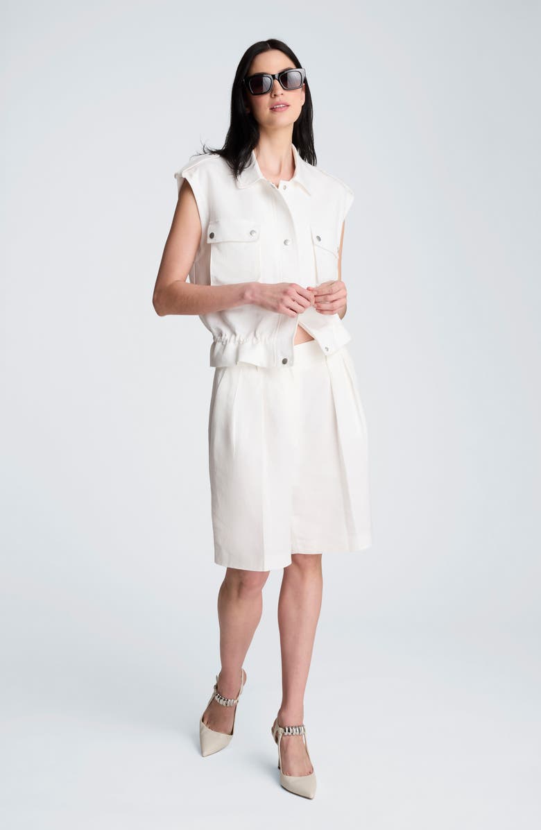 Kenneth Cole Pleated Linen Bermuda Shorts, Alternate, color, Pure White