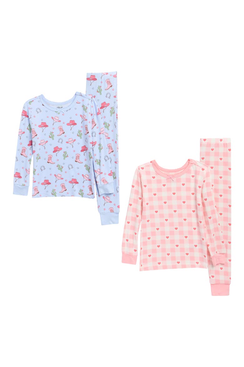 Kids' Cowgirl Fitted 4-Piece Pajama Set, Main, color, BLUE MULTI