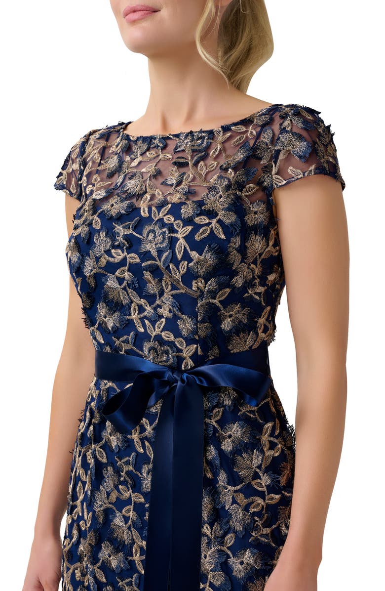 Adrianna Papell Floral 3D Embroidery Column Gown, Alternate, color, 