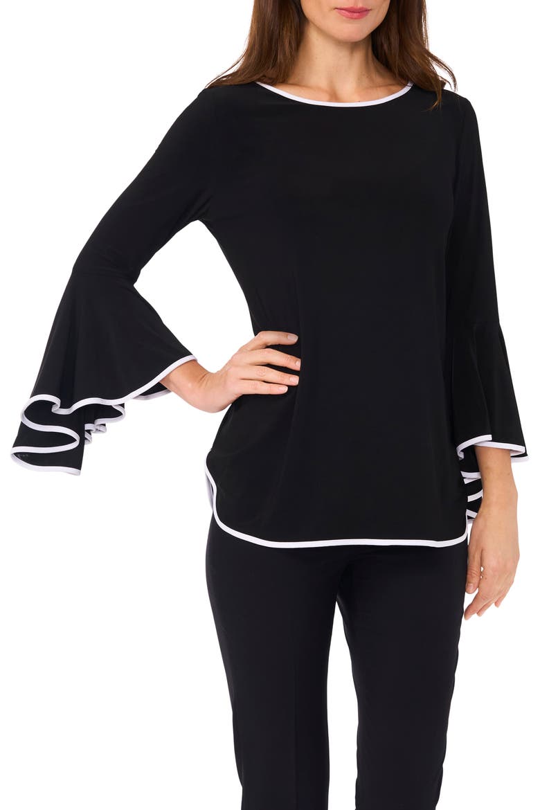Tipped Bell Sleeve Top, Main, color, BLACK/WHITE 010