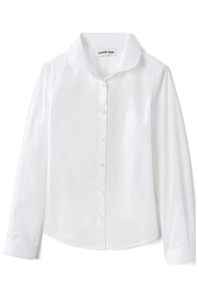 Girls Long Sleeve Peter Pan Collar Broadcloth Shirt, Alternate, color, White